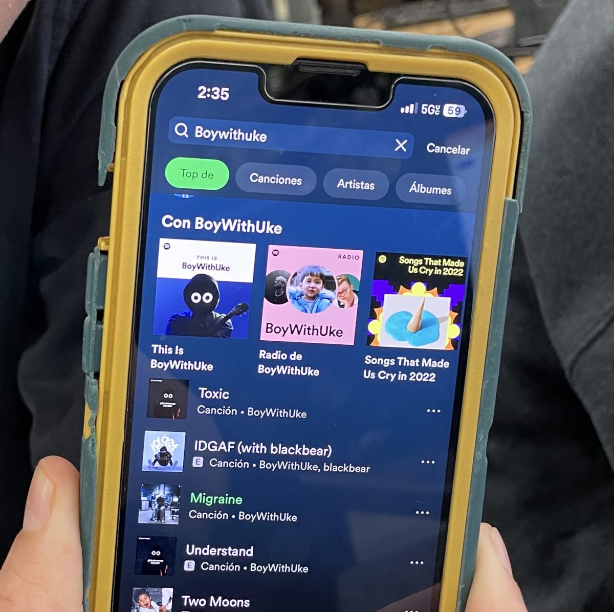 A PV students Spotify account searching and enjoying the latest BoyWithUke songs available.