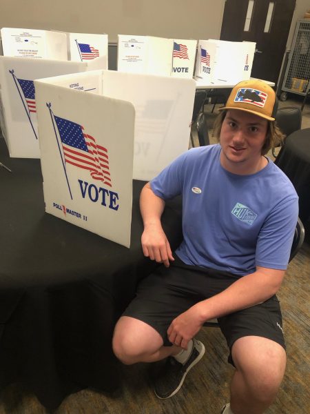Senior and first time voter Owen Stoltz votes in the 2023 election. Although important to local politics, voter turnout is much lower in elections without national races.
