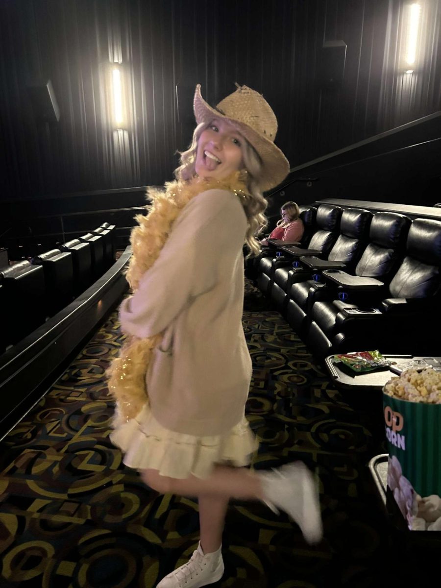Sophomore Lily Grindle dresses up as a Taylor Swift era to watch the Eras Tour Movie hoping to experience the concert that she wasn’t able to go to in person. Photo credit to Lily Grindle. 