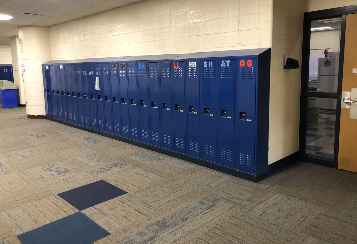 A row of lockers at Pleasant Valley High School.