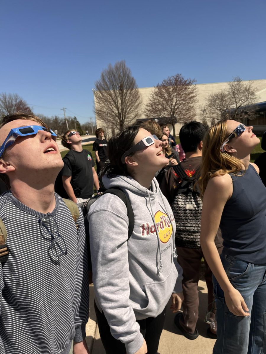 PV students enjoyed watching the partial eclipse in front of the school on April 8. Photo credit to Jae Jepsen