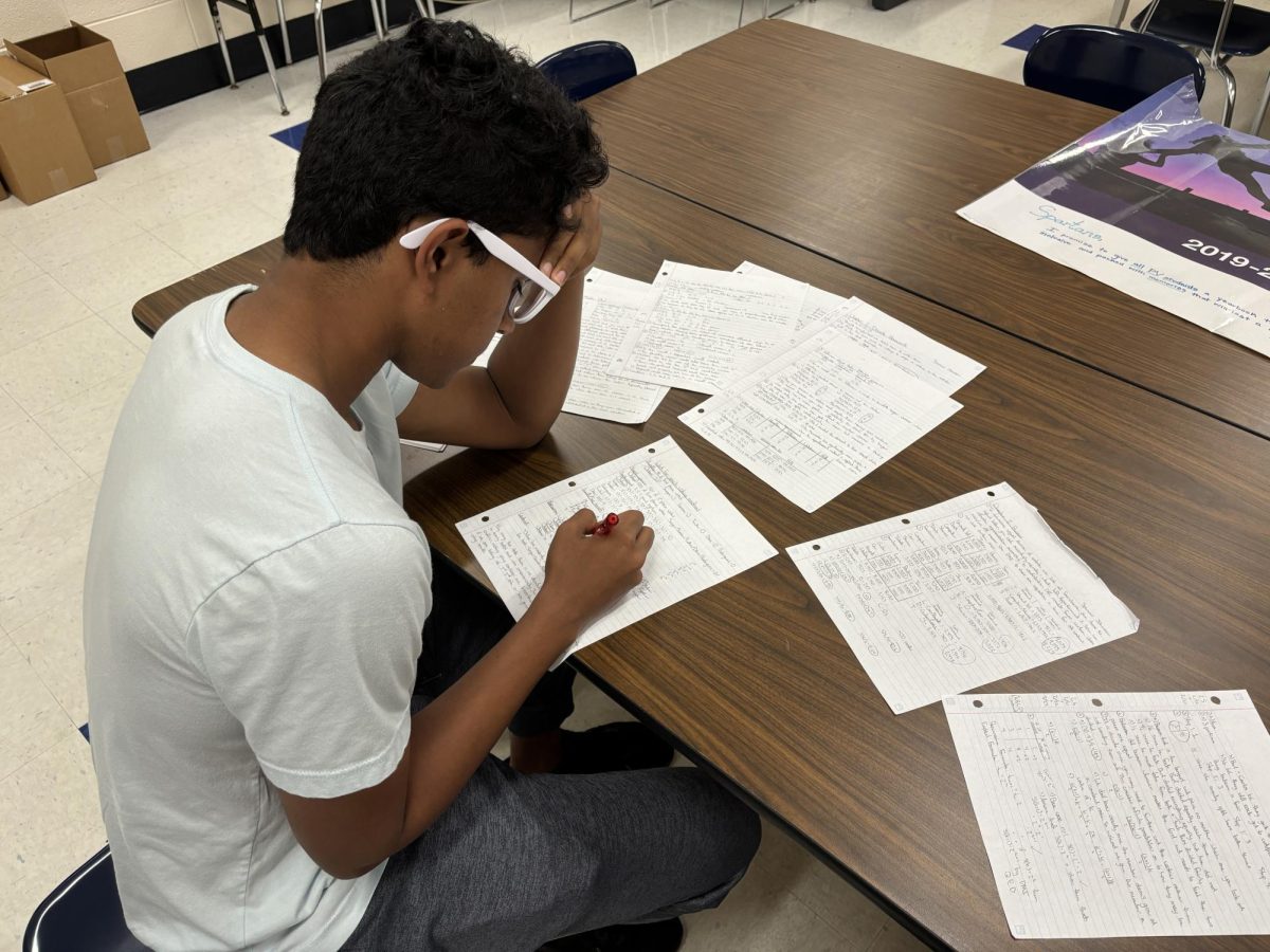  Senior Jaydon Kachapilly stresses as he works on his final physics project.