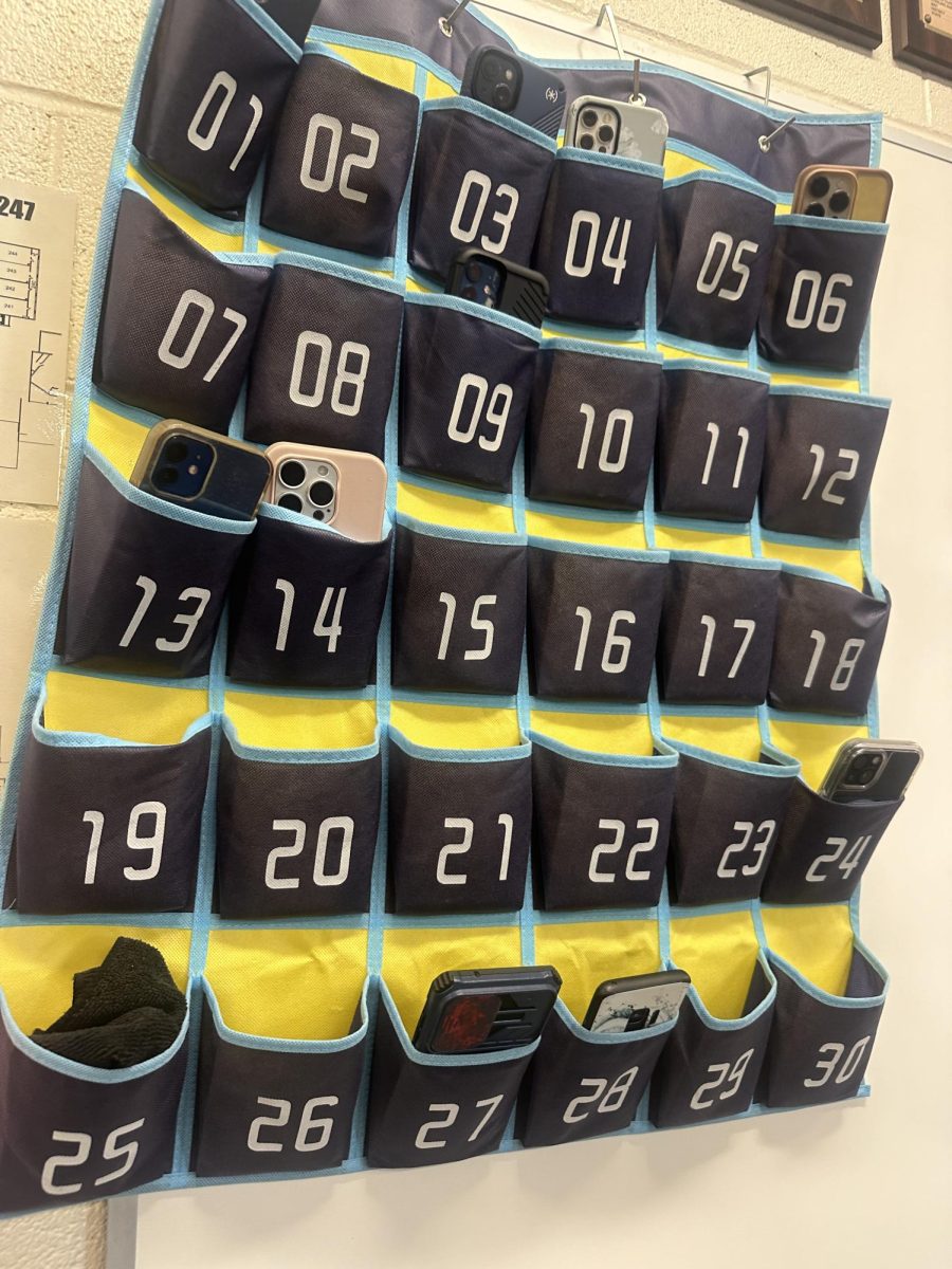 Students phones in the designated cell phone parking lot. PVHS is cracking down on phone usage during the 2024-2025 school year. Yet, the PV rules are among the tamer of school districts in the area. 

