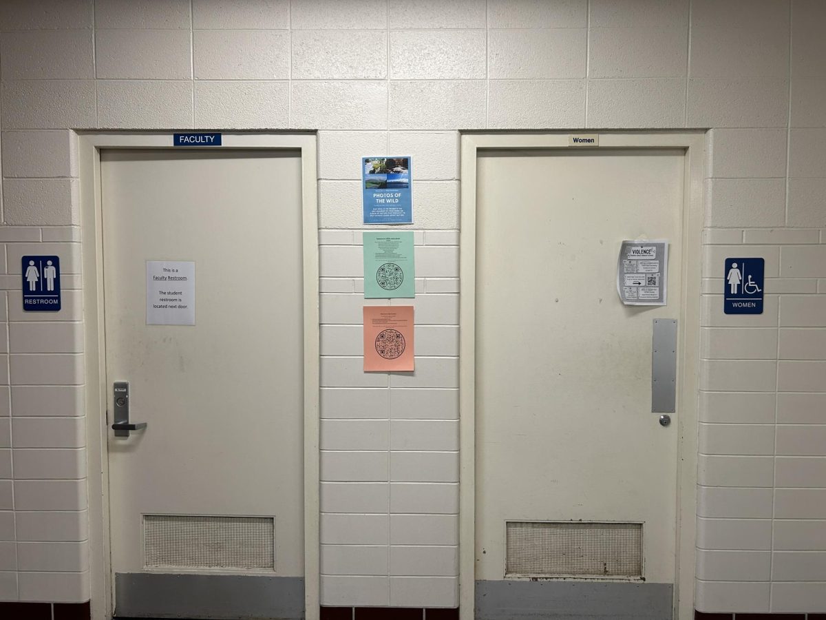 The upstairs bathrooms in the social studies hallway were the source of the water flow on September 16.