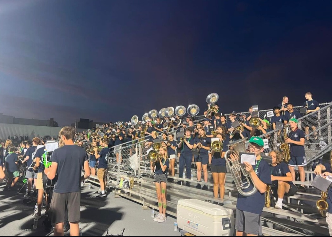 Spartan Band members play towards the crowd during Friday night's football game against the Bettendorf Bulldogs. The band has been preparing for this event since before the school year started. 

Photo credit to Pleasant Valley Spartan Band 