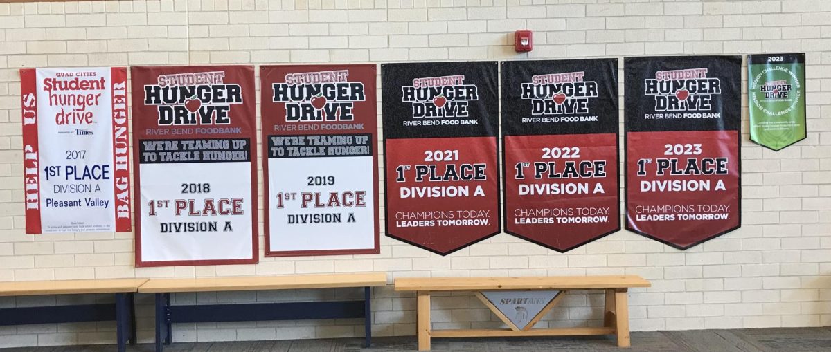 A banner that proudly displays Pleasant Valley’s Hunger Drive achievements over the last few years. They are planning to continue their legacy this year.