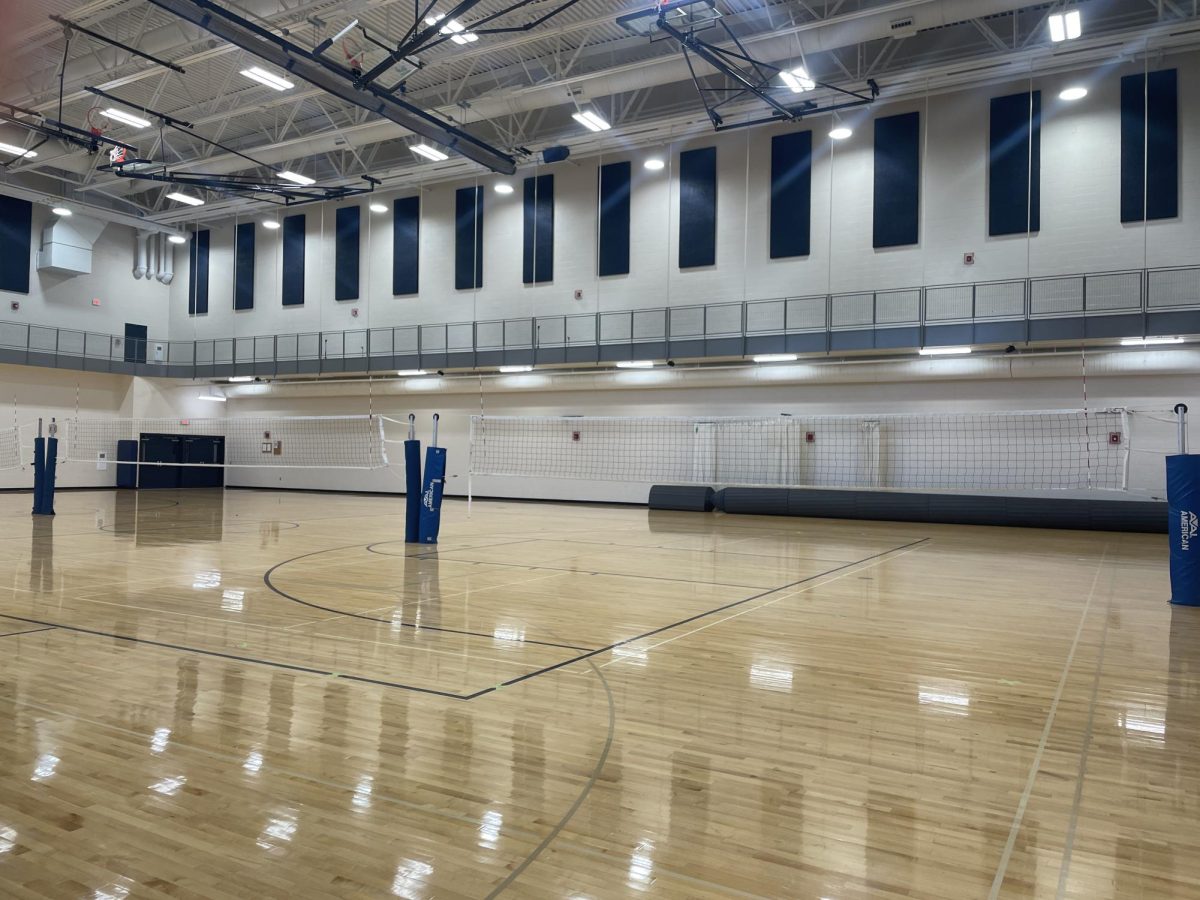 Most students take physical education in this gym at the high school. Students participate in various activities here such as volleyball, badminton and basketball.