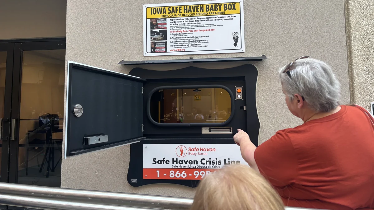 Iowa's 2nd Safe Haven Baby Box was installed in MercyOne Medical Center in Des Moines, on October 8, 2024. 

Photo Credit: Des Moines Register