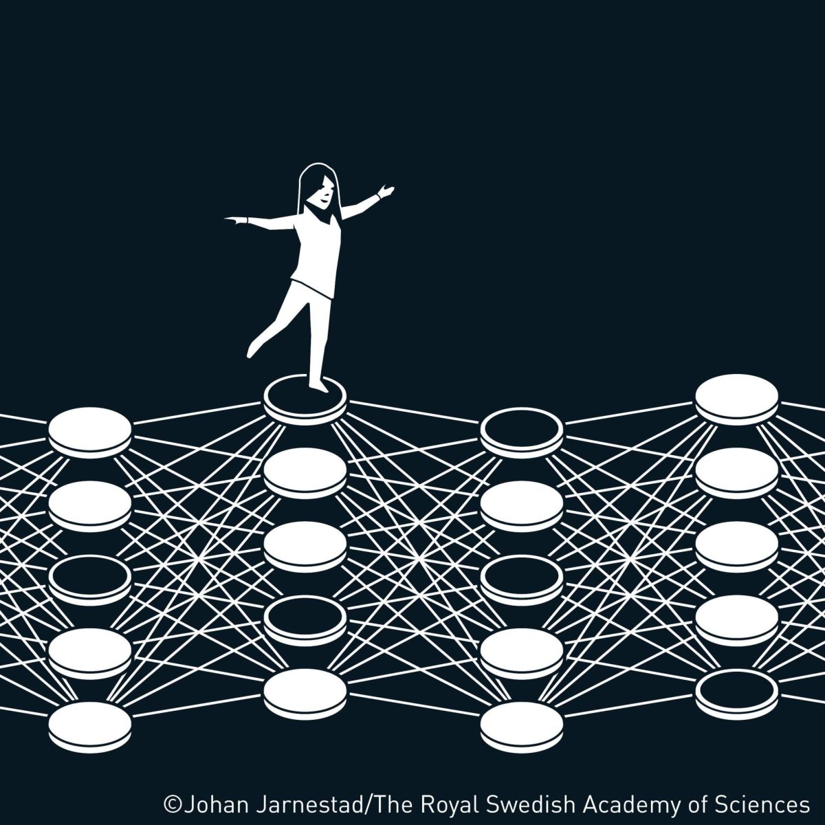 Neural networks similar to this one serve as the foundation to Hopfield and Hinton’s work. The nodes and the connections between the nodes mimic neurons and allow the model to function similar to the human brain.

Photo Credit: Johan Jarnestad/The Royal Swedish Academy of Sciences