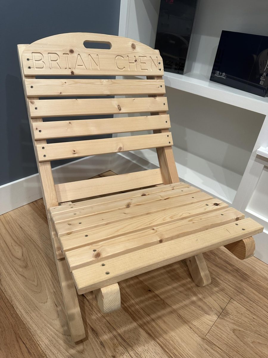 Wooden chair built in Intro to Wood and Construction class, which is part of the STEM education department. It had 4 girls and 17 boys in one class period. 