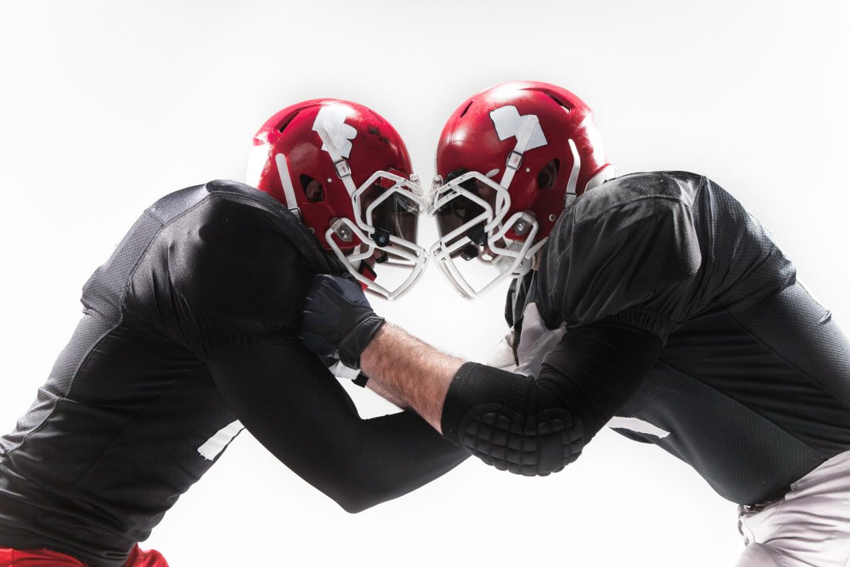 Two football players facing each other