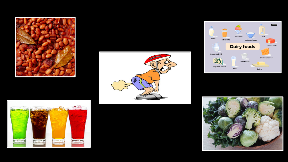 Some of the top foods that cause farts are beans, cruciferous vegetables, carbonated drinks and dairy products.

