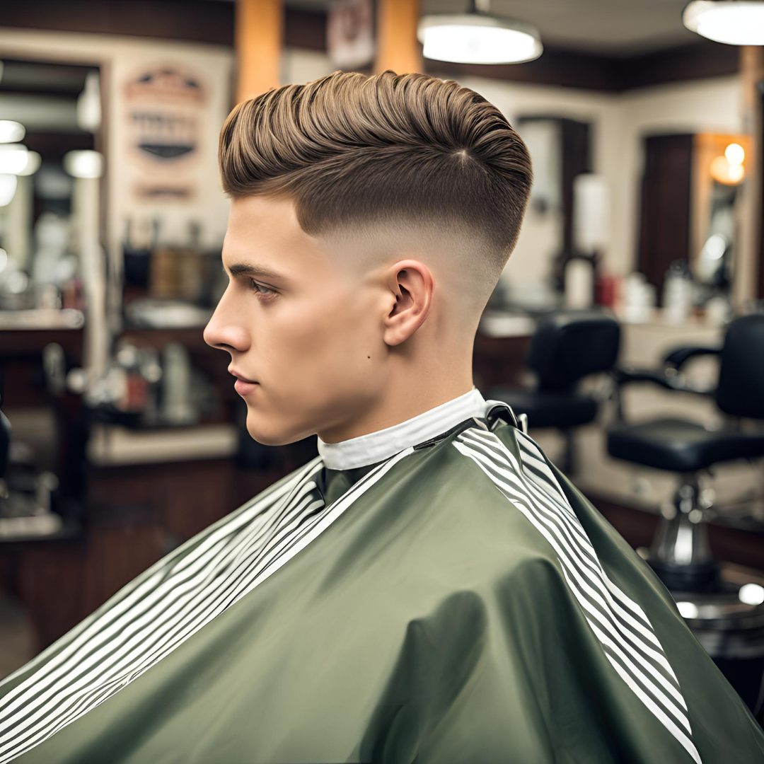 Low fade haircuts, showcased in this barber shop, are a popular choice for their clean, modern look that suits any style.
