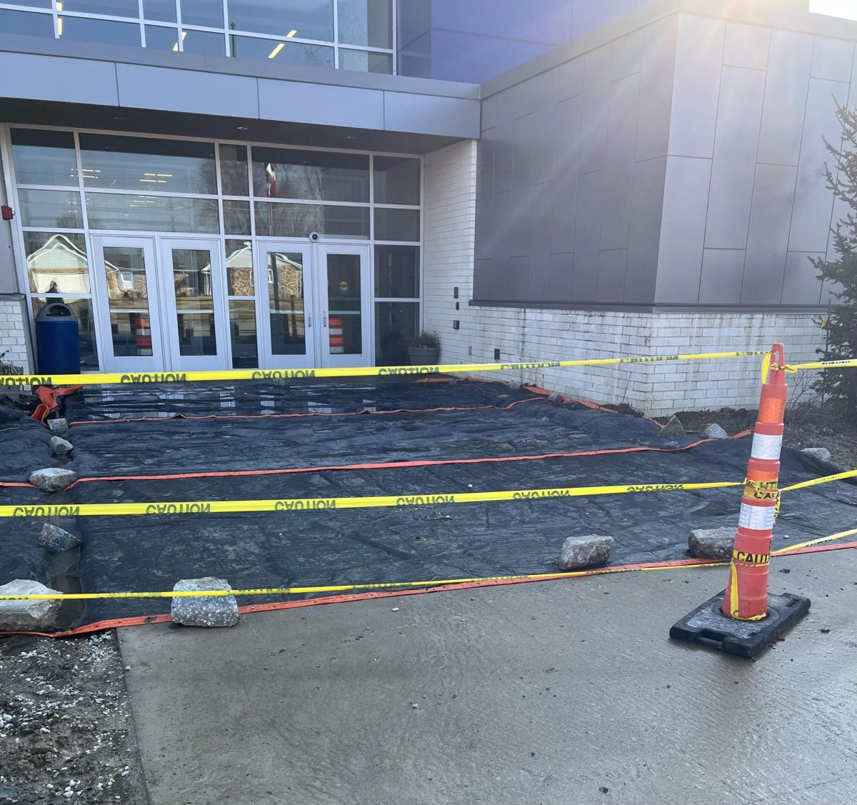 The construction due to the water main break has blocked off the main entrance.