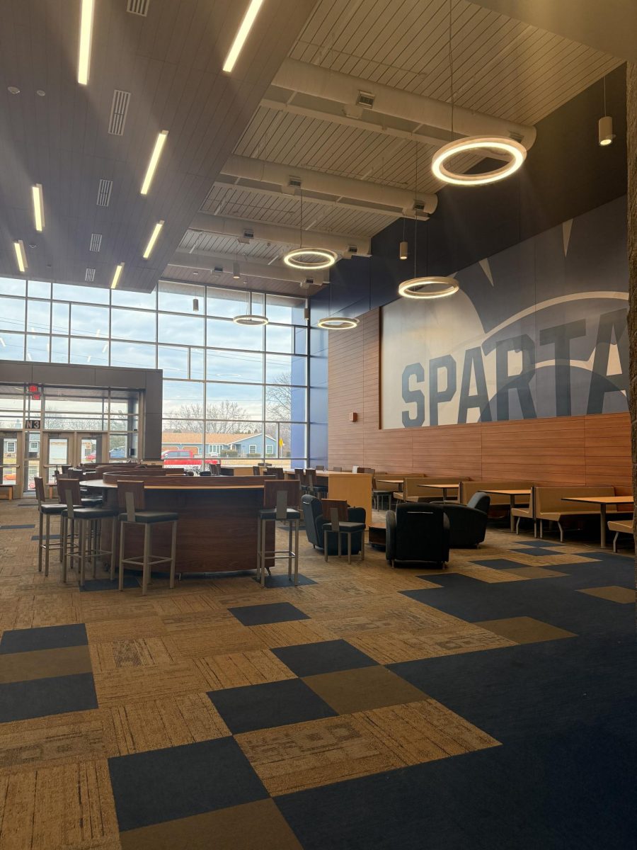 The photo shows the Spartan Commons, empty during the 2nd period study hall. 