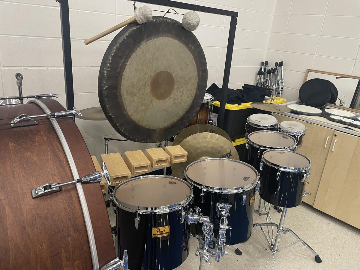 Percussion equipment found insides one of Pleasant Valley's band rooms.