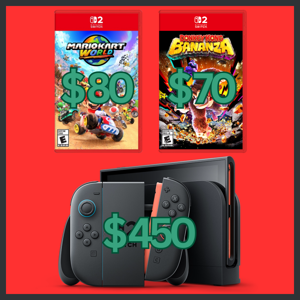 Depicted are the prices of each of these products. Consumers are outraged by high Nintendo has marked up their prices, making them borderline unaffordable.