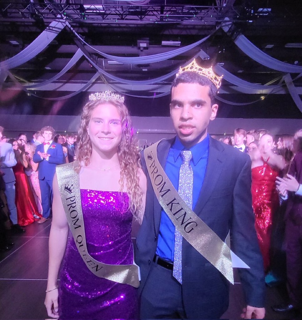Prom Queen Grace Boleyn and Prom King Divij Riat posed for a picture at the dance, after celebrating to Miley Cyrus's "Party in the U.S.A.", as requested by Riat.