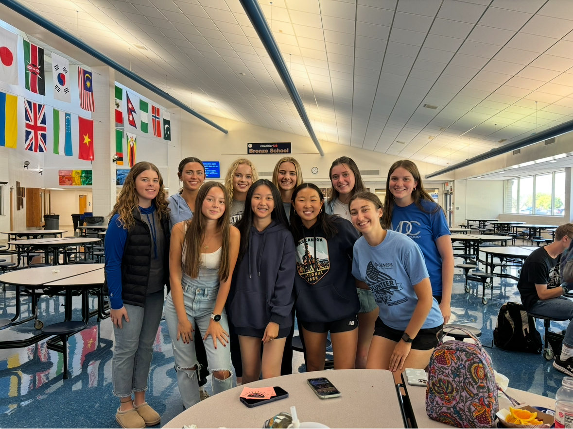 Senior girls participate in class color day during homecoming 2024.