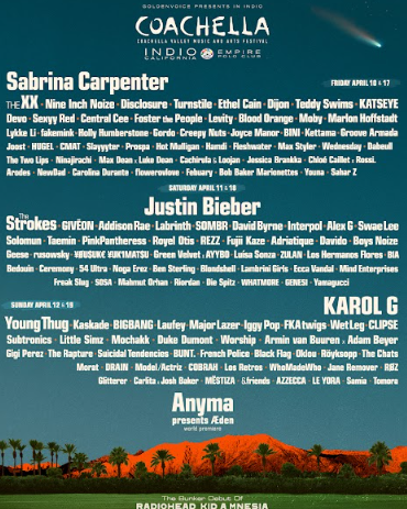 Poster for the Coachella 2026 music lineup. 