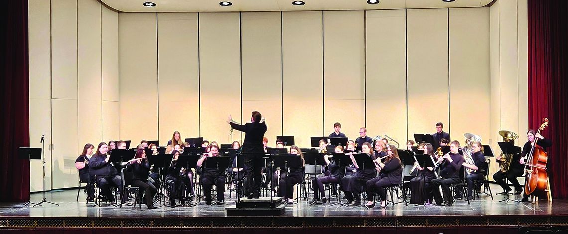 A highschool band performing.